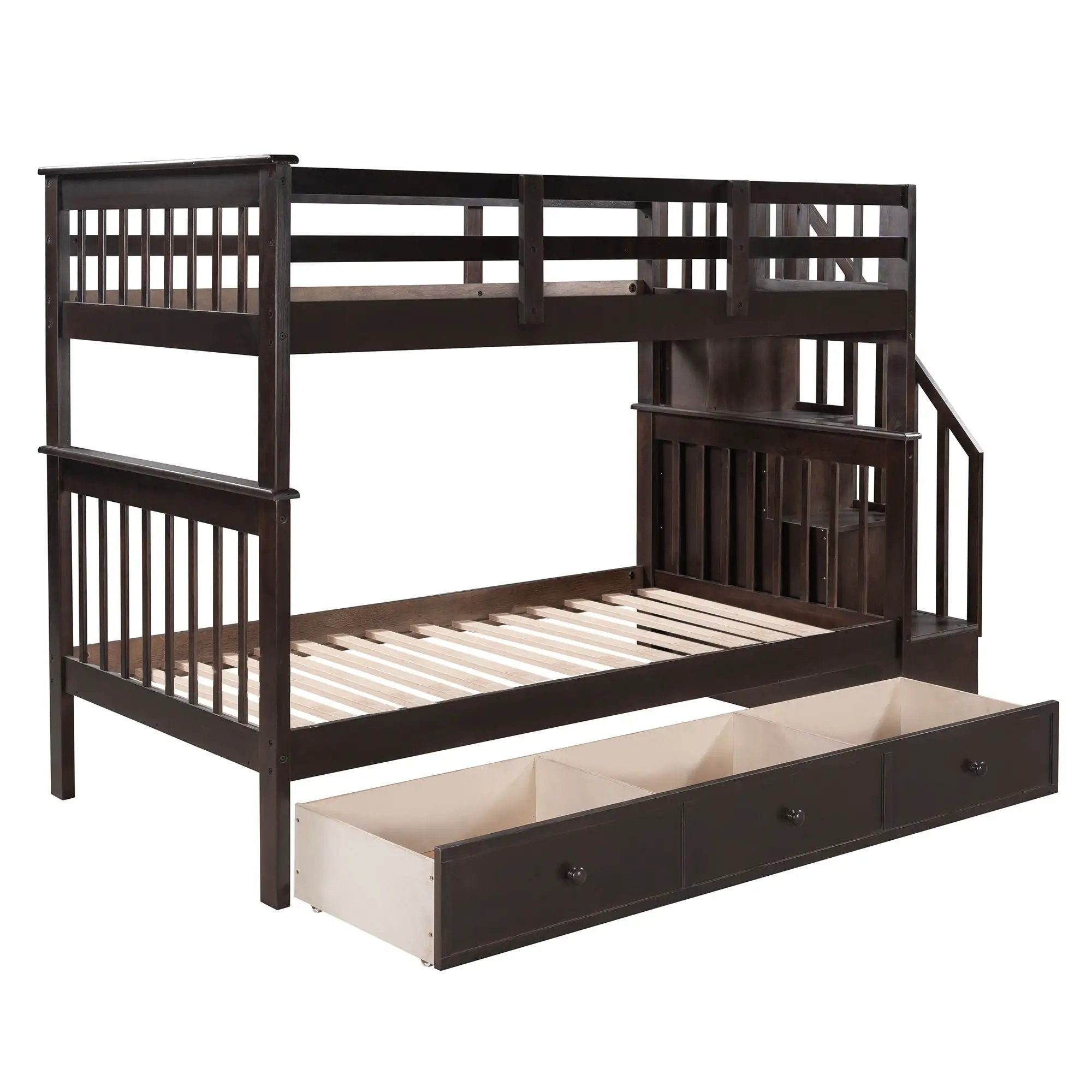 Stairway Bunk Bed With Storage And Guard Rail For Bedroom by HouseOfZazla