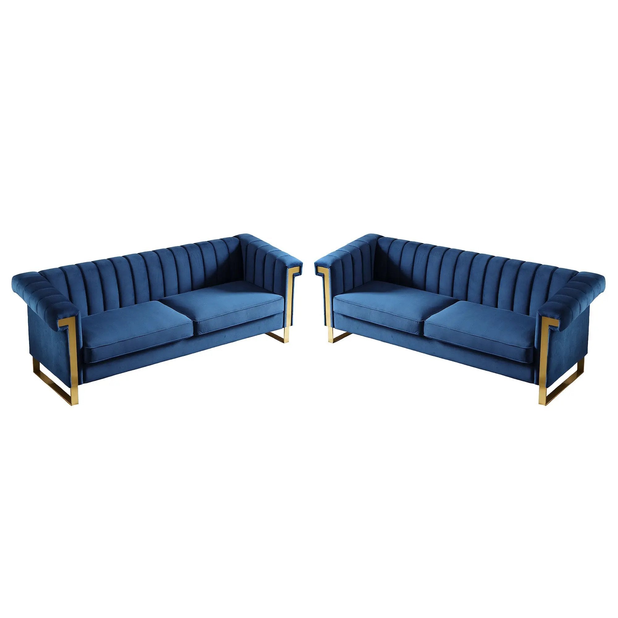Vintage Blue Velvet 2 Piece Sofa Set by HouseOfZazla