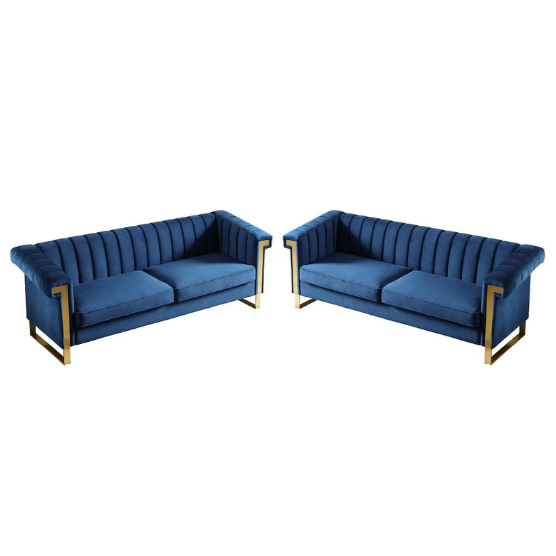 Vintage Blue Velvet 2 Piece Sofa Set by HouseOfZazla