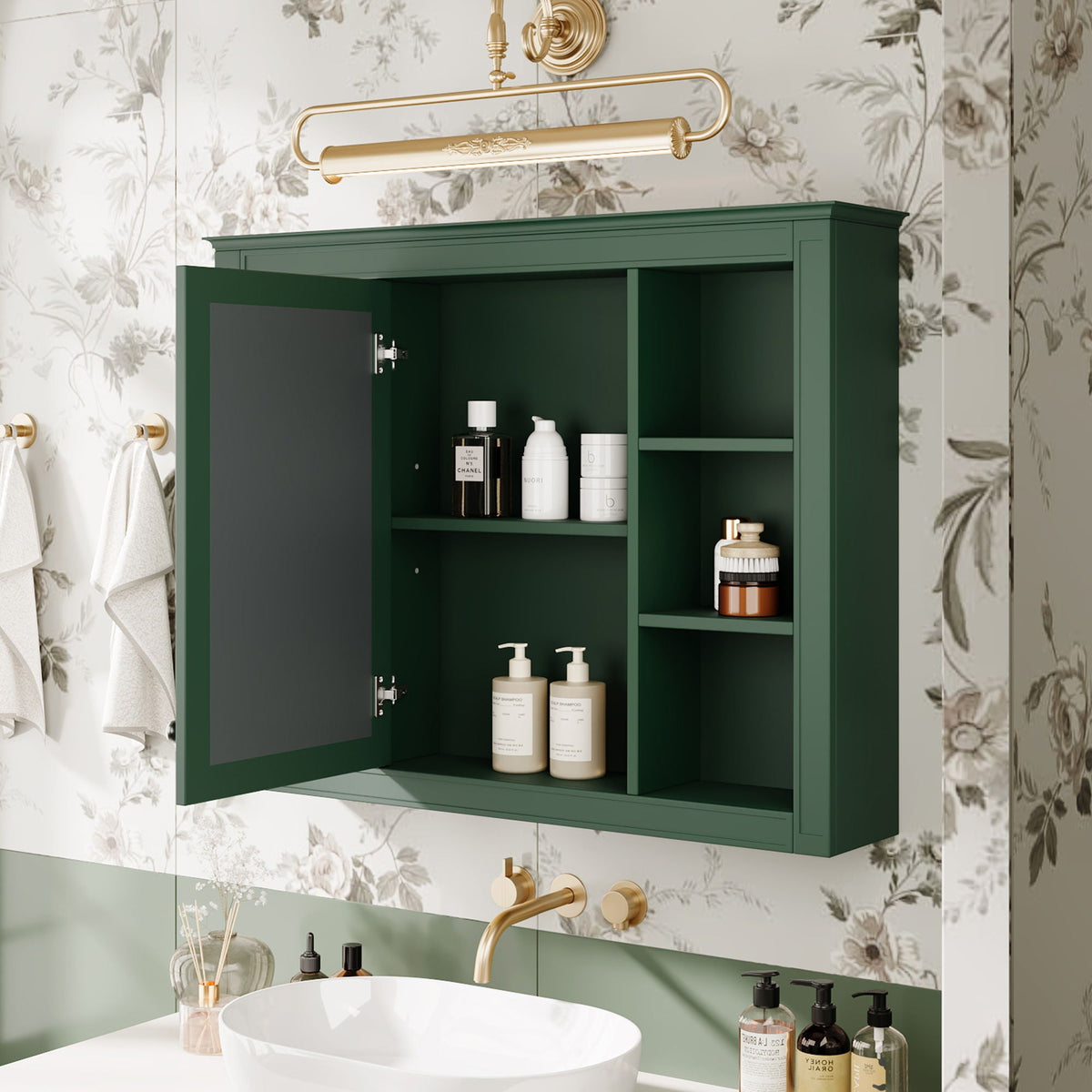 Wall Mounted Medicine Cabinet with Mirror and 6 Open Shelves - Multiple Colors, photo 8 of 16