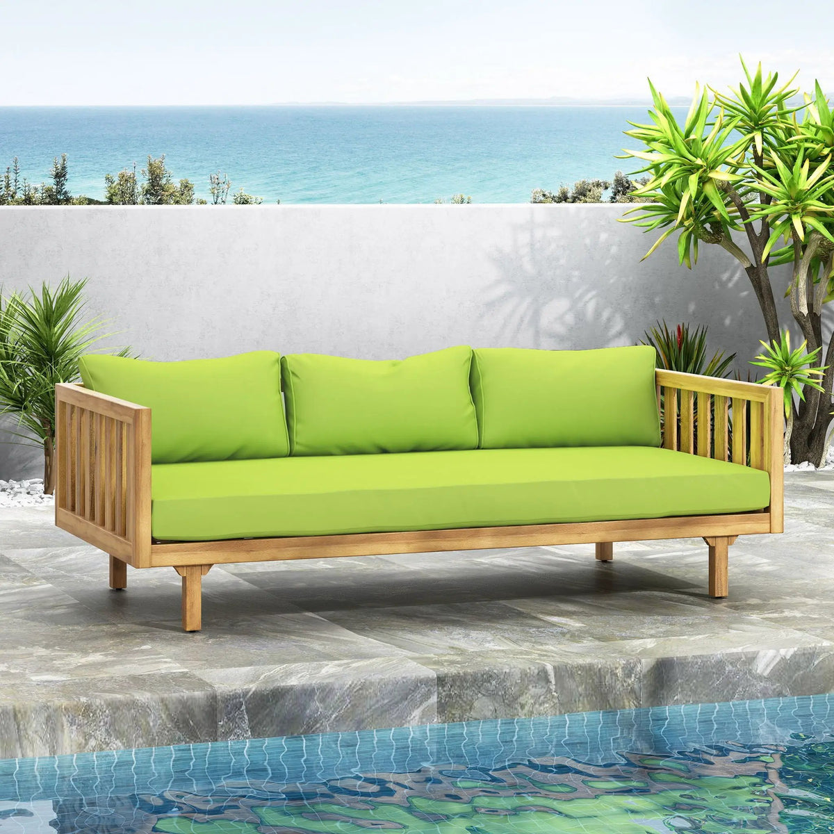 Claremont 3 Seater Daybed Teak Acacia Wood Water Resistant Cushions by HouseOfZazla