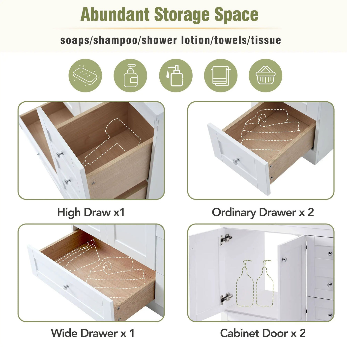 Shaker Free Standing Bathroom Vanity Cabinet With Sink, Soft Close Drawers, Soft Close Doors by Unique Piece Furniture