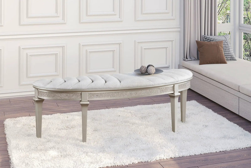 Evangeline Curved Fabric Upholstered Bench Silver Oak by Unique Piece Furniture