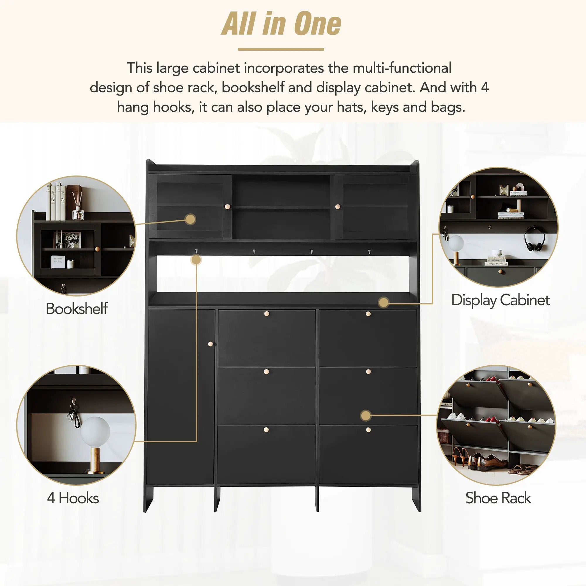 On Trend Multifunctional Tipping Bucket Shoe Cabinet With Storage Shelf & 6 Flip Drawers by Unique Piece Furniture