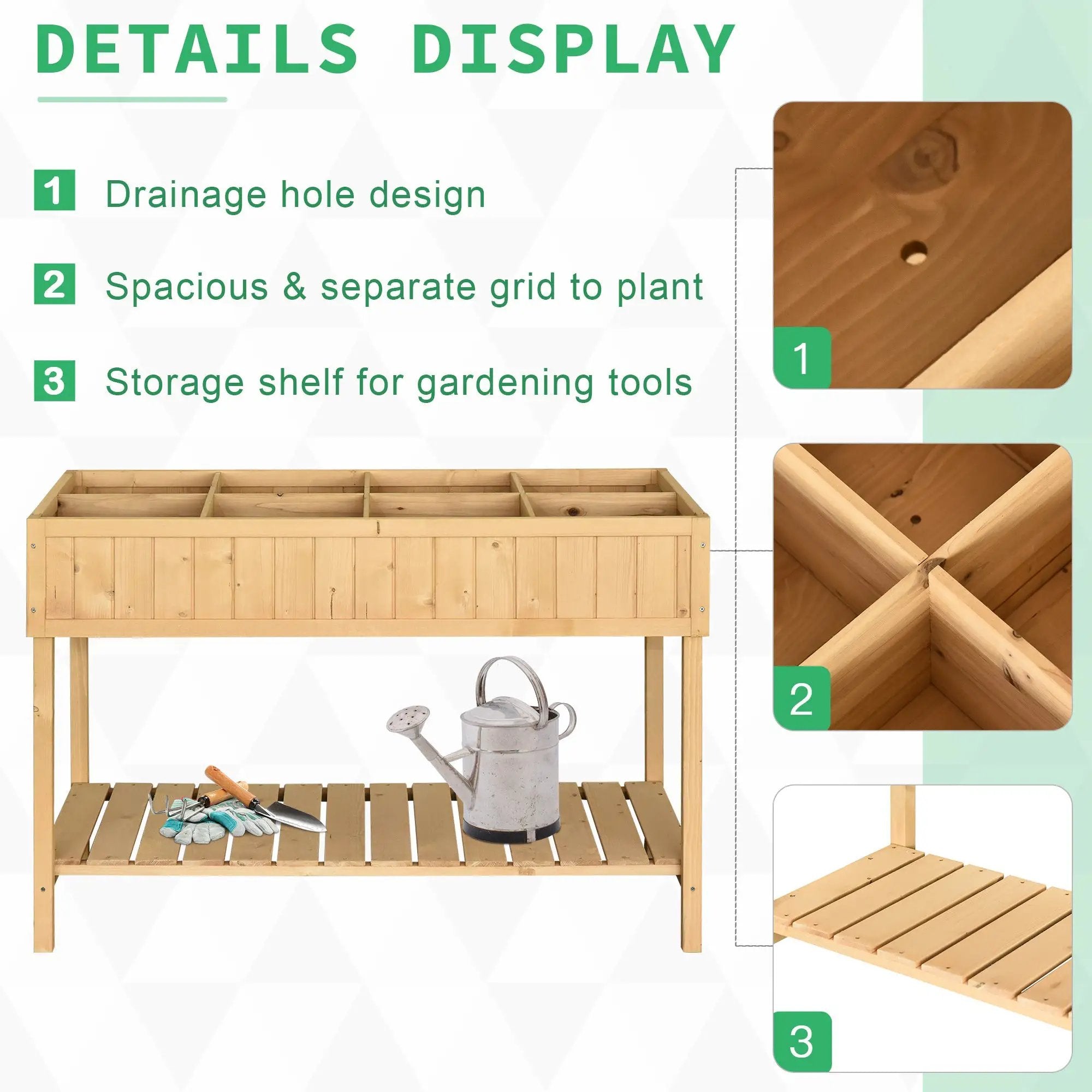 Outsunny 43" Wooden Raised Garden Bed with 8 Pockets and Shelf by HouseOfZazla