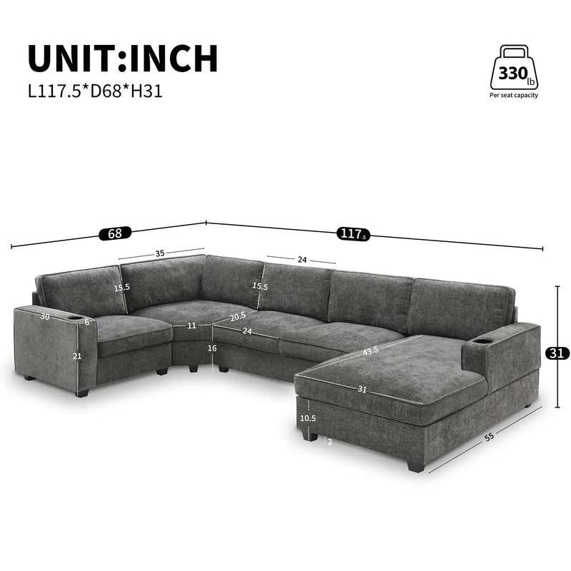117.5" U-Shaped Sectional Sofa by HouseOfZazla