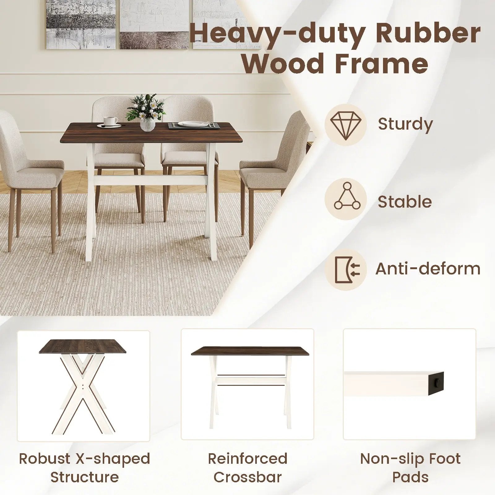 Modern Dining Table Wooden Kitchen Table with X-shaped Frame-White by DirectDeals