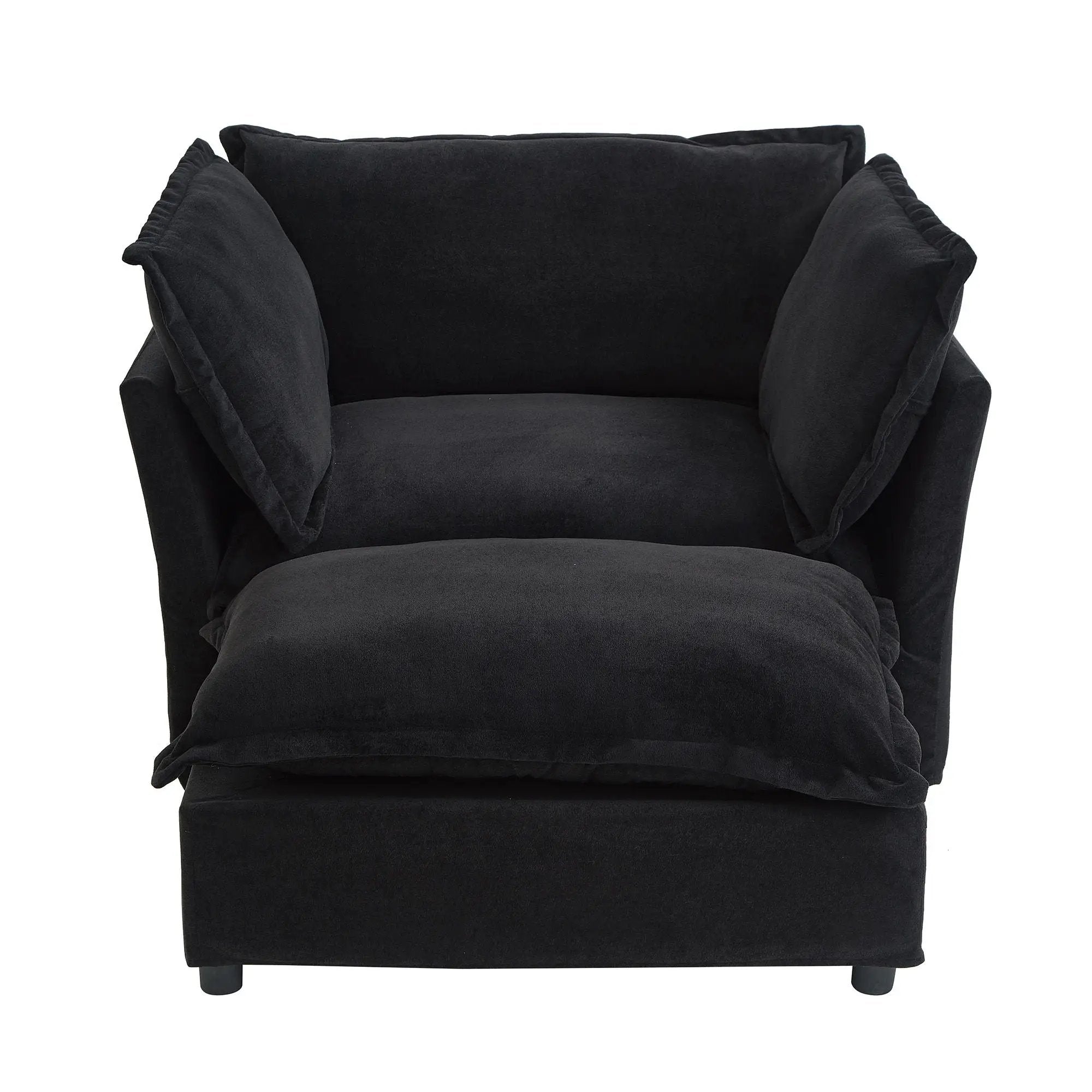 Modern Cozy Upholstered Armchair Sofa With Movable Ottoman