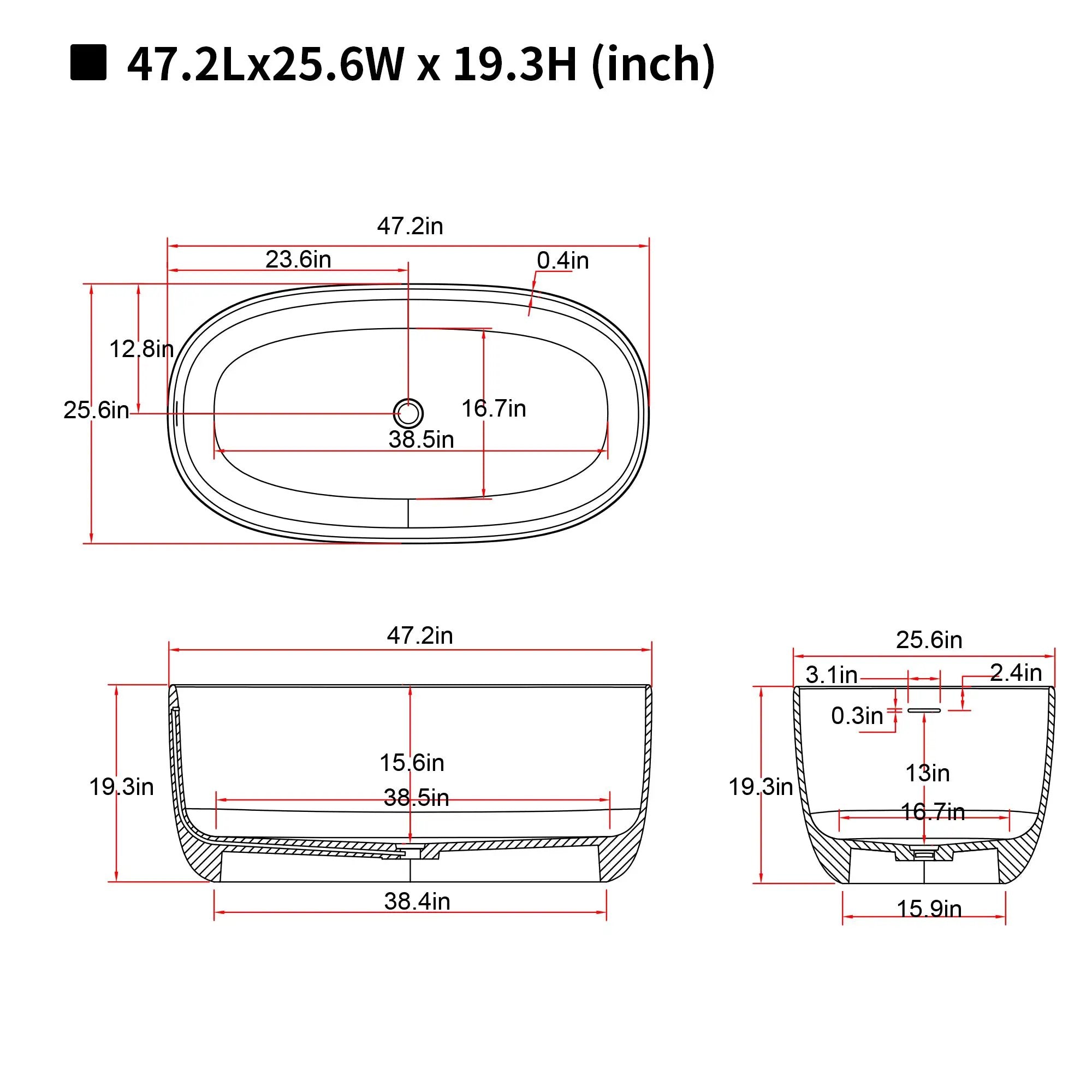 47'' Freestanding Bathtub Resin Stone Soaking Bathtub by HouseOfZazla
