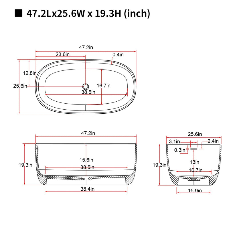 47'' Freestanding Bathtub Resin Stone Soaking Bathtub by HouseOfZazla