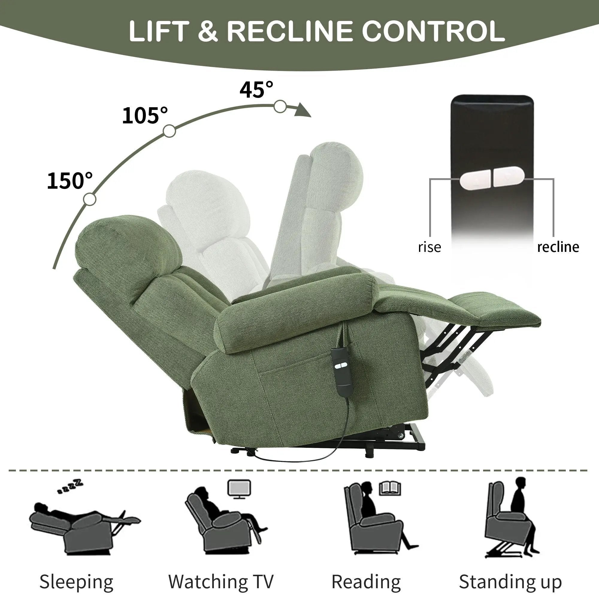 Oversized Power Lift Recliner Chai With Remote Control, Side Pocket, Spacious Seat by Unique Piece Furniture
