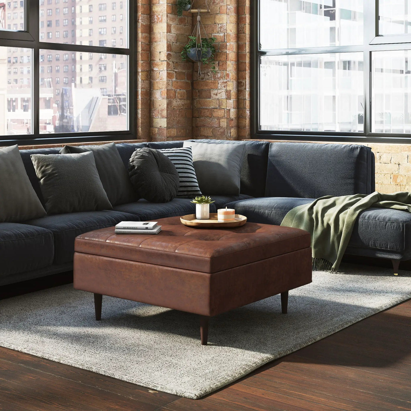 Shay - Large Square Coffee Table Storage Ottoman Mid-Century Style by HouseOfZazla