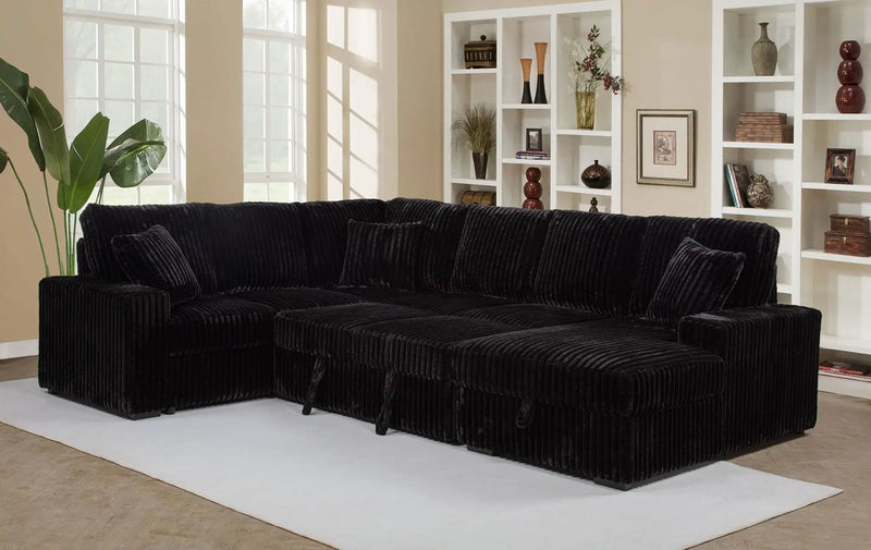 Devonshire Sleeper Sectional Sofa Storage Chaise Black by Unique Piece Furniture