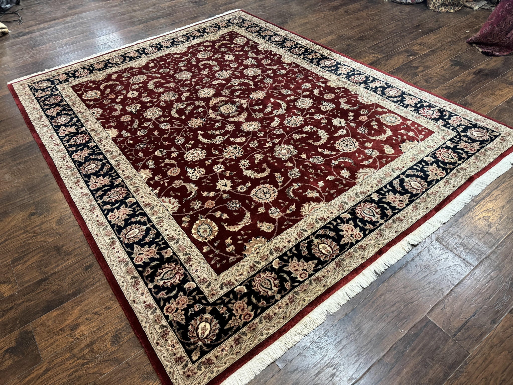 Maroon Persian Area Rug 8x10, Floral Allover, Pak Persian, Wool and Silk Highlights, Traditional Oriental Carpet by Jewel Rugs