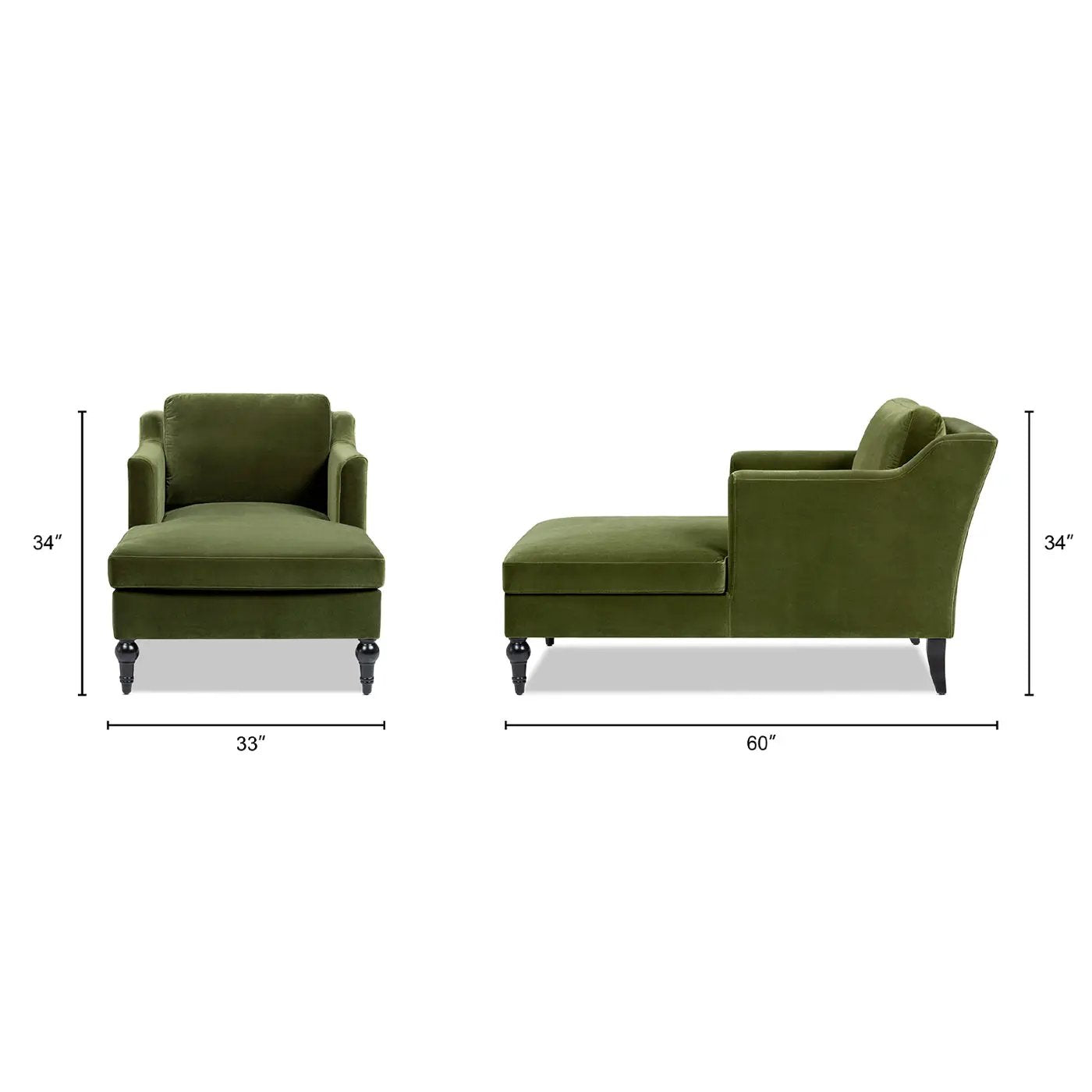 Josephine 60" Upholstered Chaise Lounge in Olive by HouseOfZazla