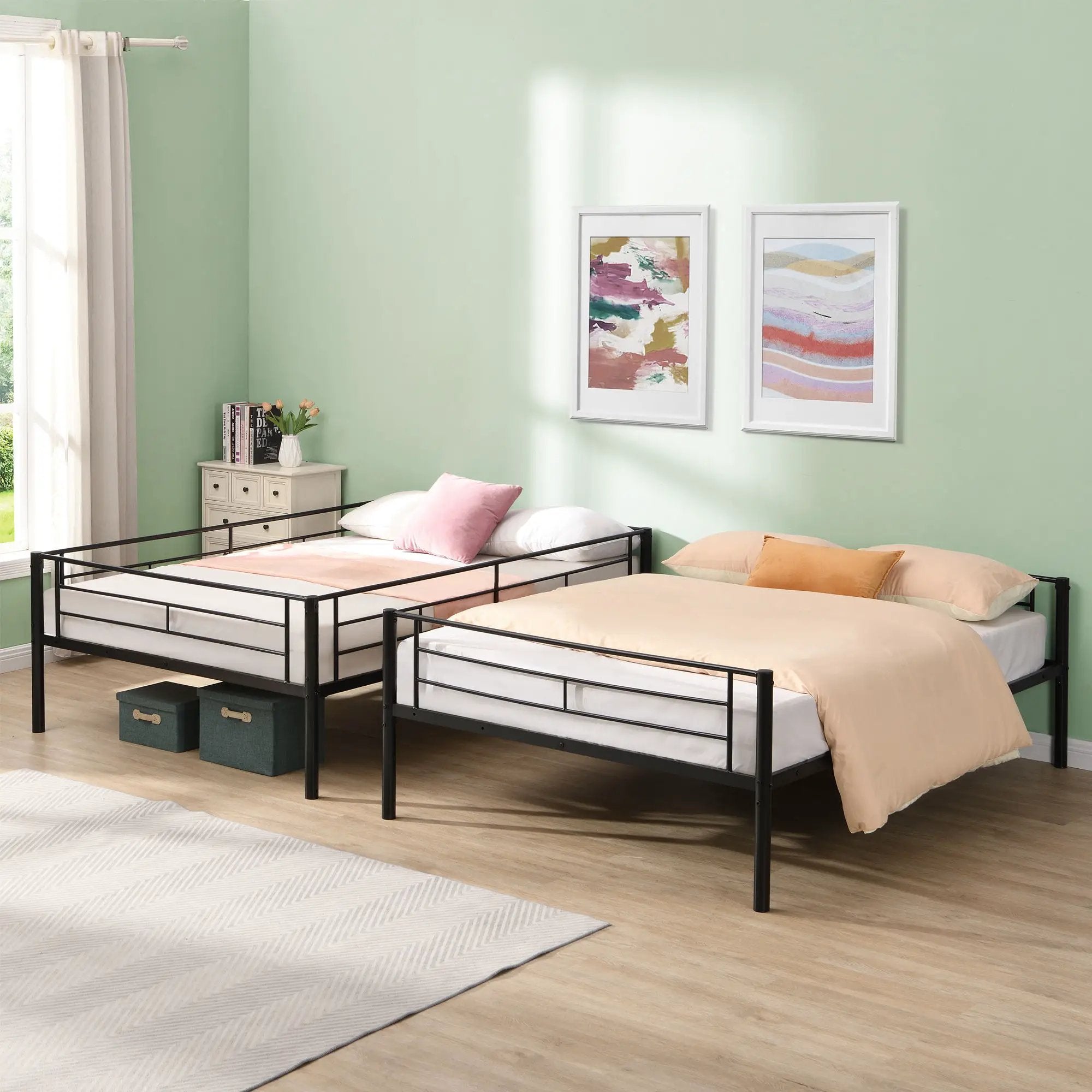 Modern Metal Bunk Bed, Full Over Full, No Box Spring Needed - Black by Unique Piece Furniture