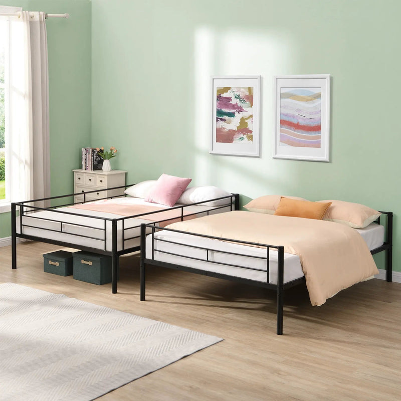 Modern Metal Bunk Bed, Full Over Full, No Box Spring Needed - Black by HouseOfZazla