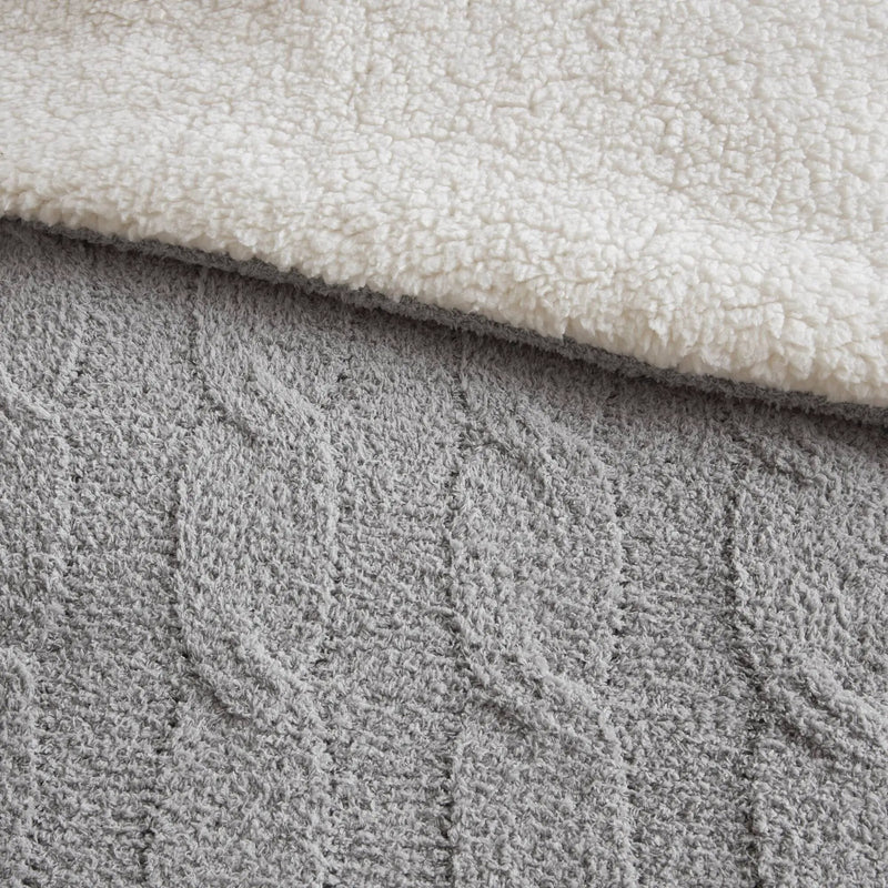 3 Pieces Full/Queen Cable Knit Chenille Comforter Set Gray by HouseOfZazla
