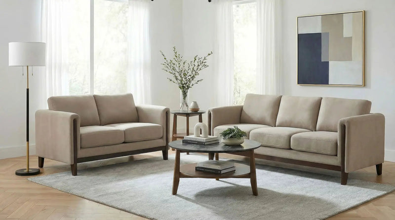 Islington 2-piece Upholstered Panel Arm Sofa Set Taupe by Unique Piece Furniture