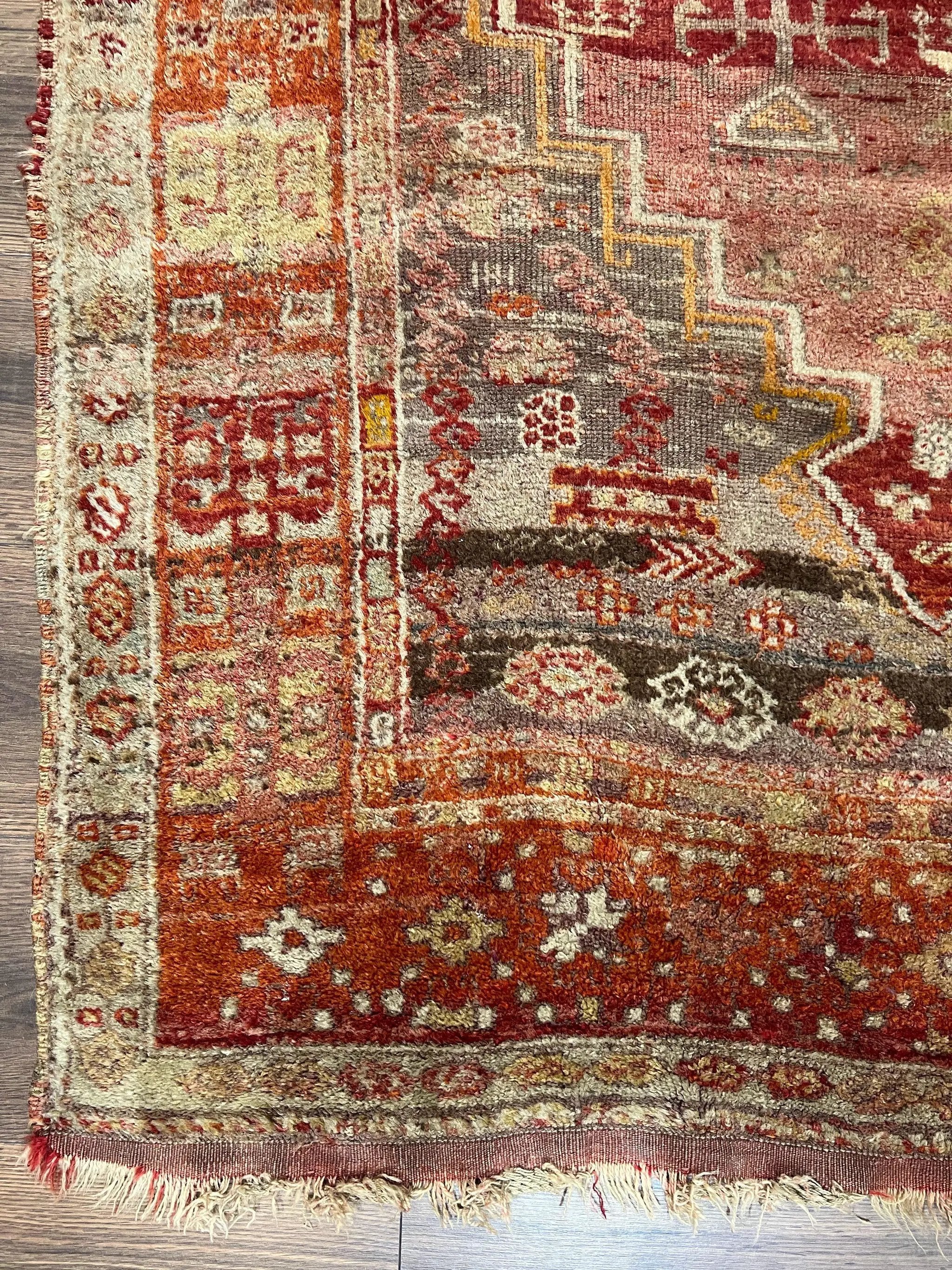 Antique Turkish Melas Rug 4x7, Tribal Geometric Unique Collectible Hand Knotted Wool Oriental Carpet, Rare 1920s Rug, Burnt Orange Red by Jewel Rugs