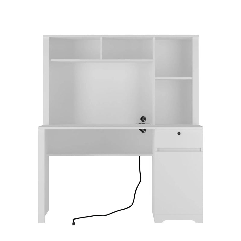 Computer Desk With Hutch & Bookshelf, Wood Executive Desk Teens Student Desk Writing Laptop Home Office Desk With Drawers, 3 Ac Outlets And 2 USB Charging Ports, Study Laptop Table For Home - White by HouseOfZazla