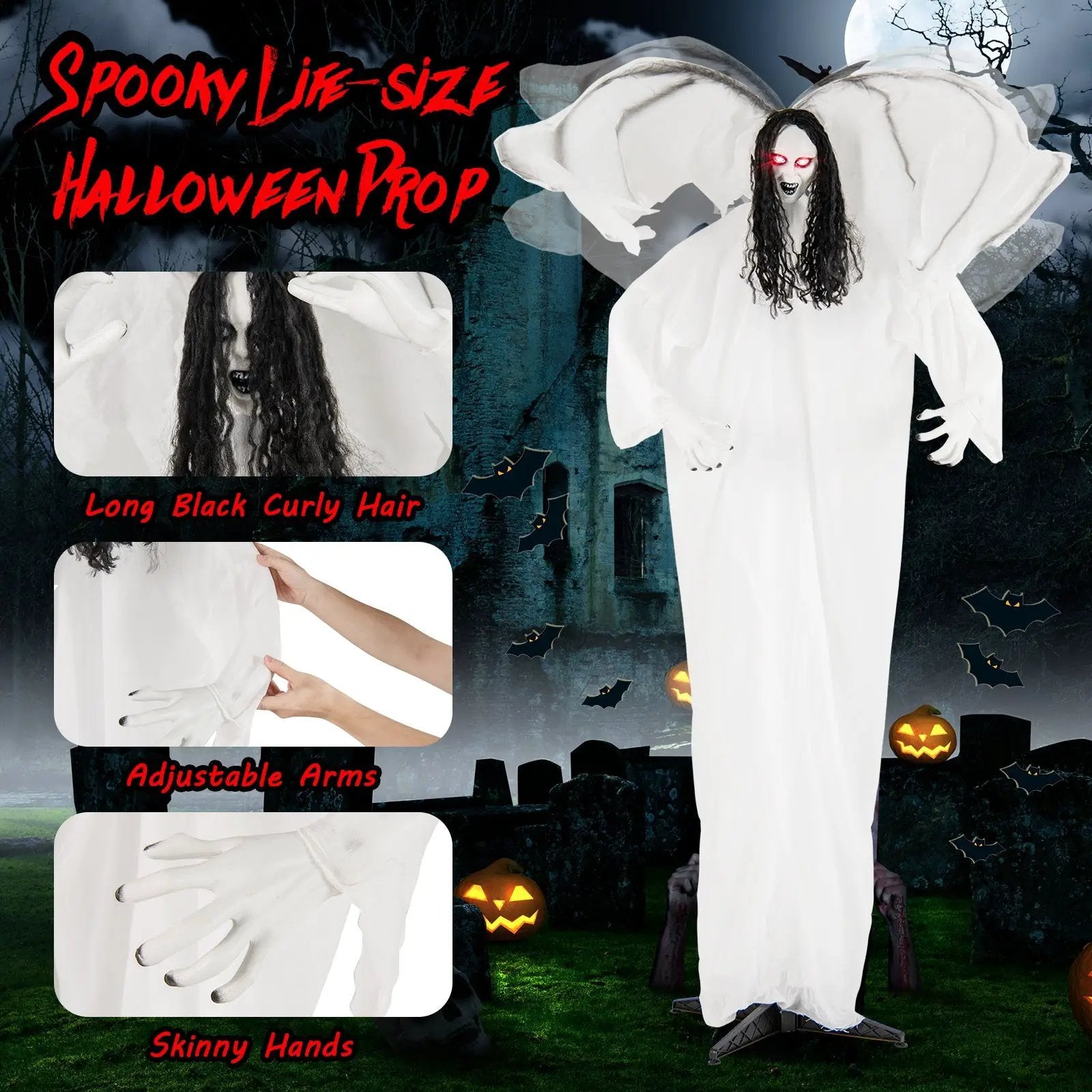 6.6 Feet Halloween Animatronic Standing Angel with Sound-Activated Light-up Eyes and Flapping Wings by DirectDeals