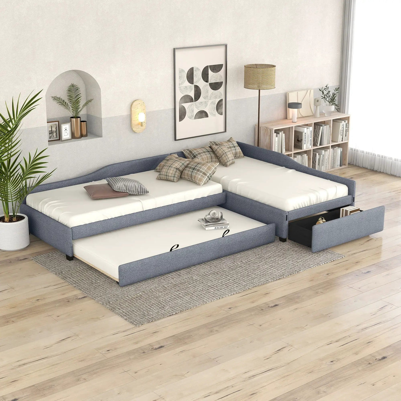 Upholstered Double Daybed With Trundle And Drawer by HouseOfZazla
