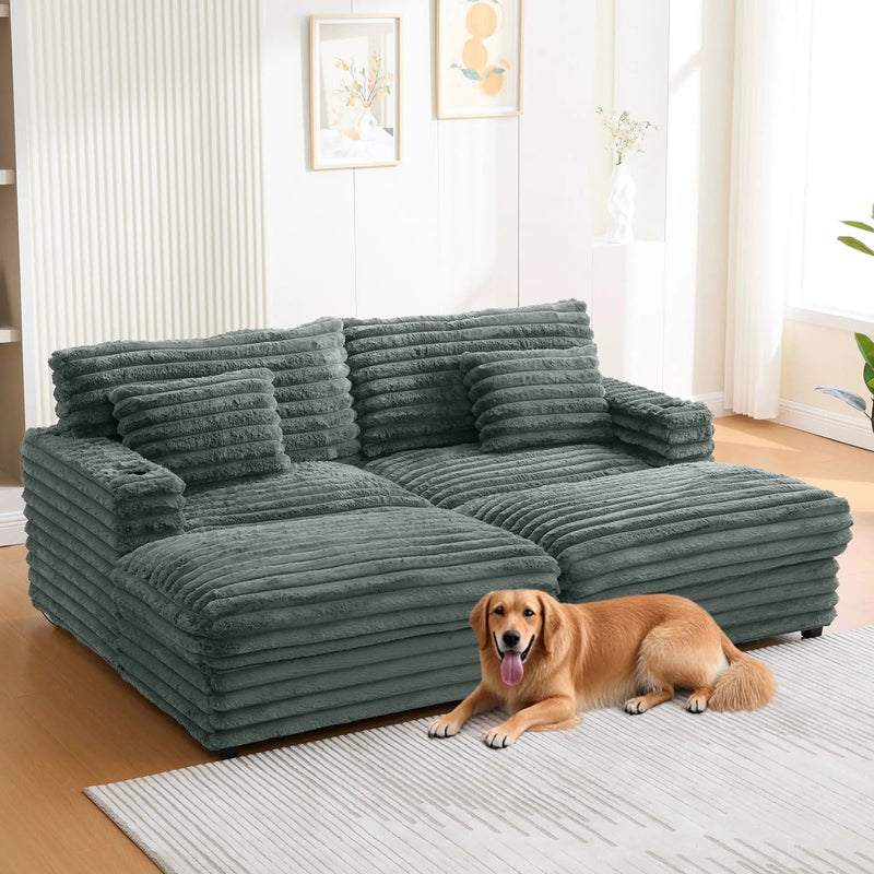 Oversized Double Chaise Lounge Sofa Bed With USB Ports And Cup Holders by Unique Piece Furniture