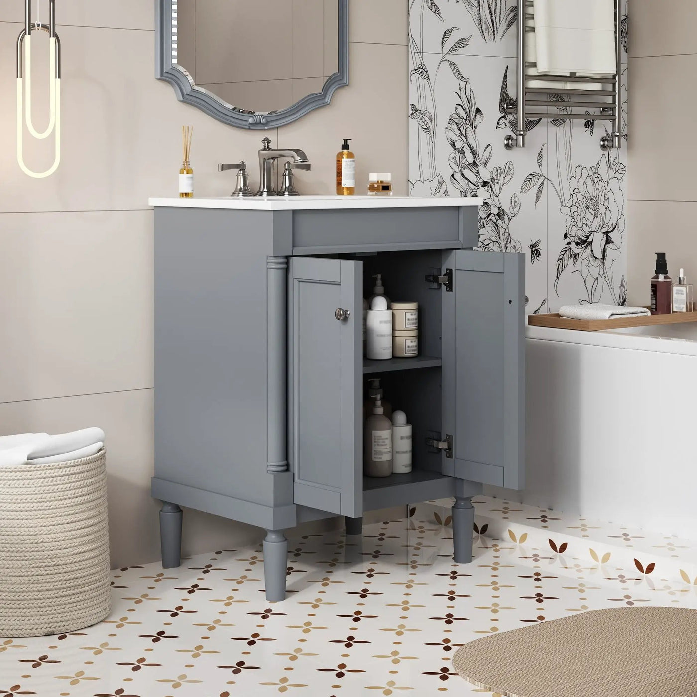 Bathroom Vanity With Top Sink, 2 Tier Storage Cabinet by HouseOfZazla