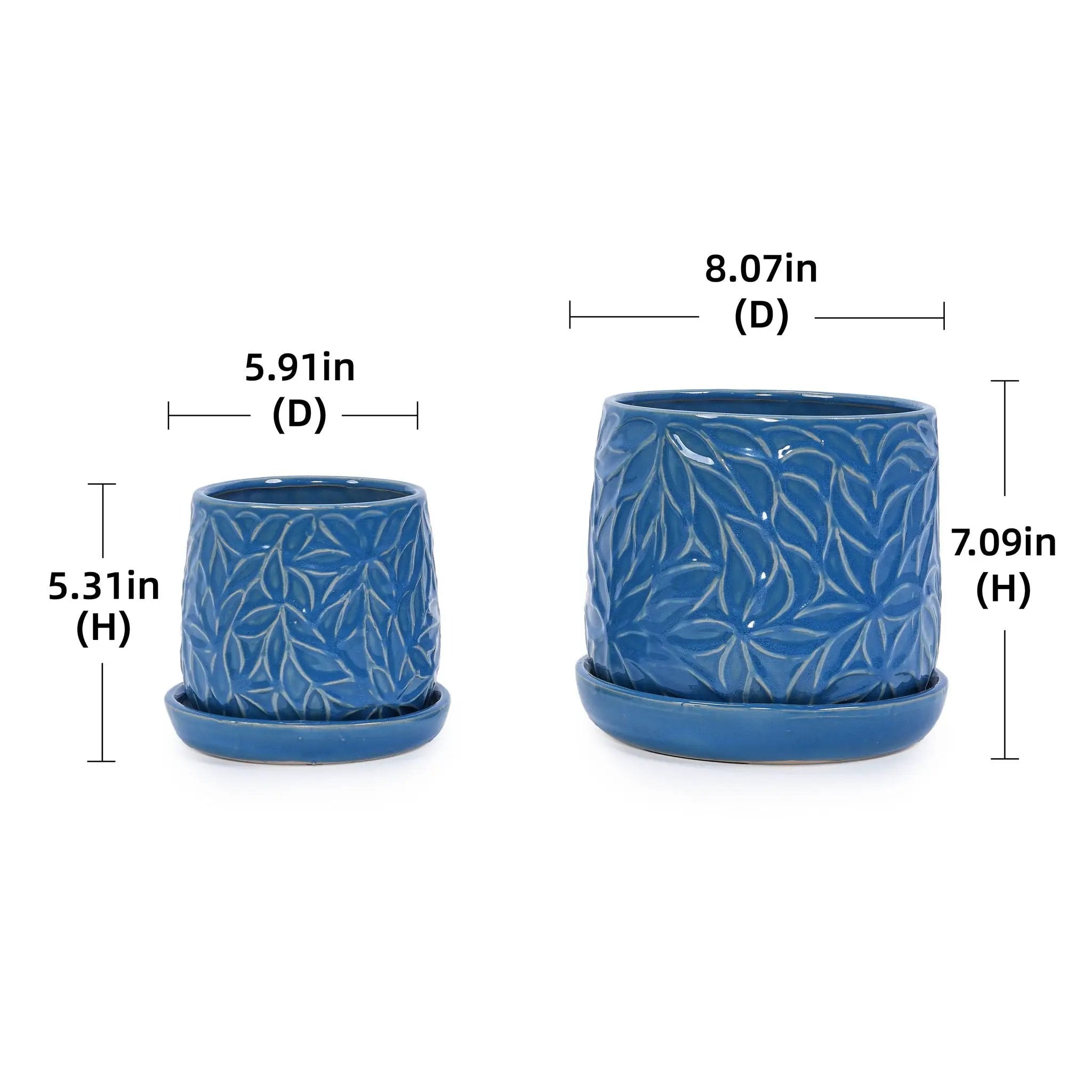 Ceramic Flowerpot, 7" Planter For Patio, Garden, Windowsill (Set of 2) - Antique Navy Blue by Unique Piece Furniture