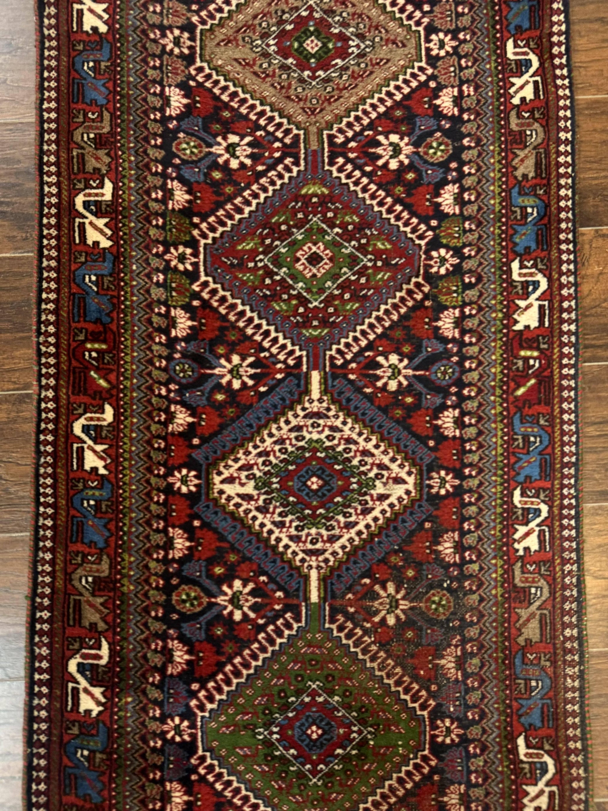 Persian Tribal Runner Rug 2.6 x 20 ft, Antique Persian Shiraz Carpet for Hallway, Colorful Navy Blue by Jewel Rugs