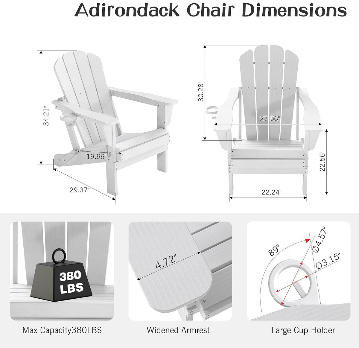 Adirondack Chairs Set of 2 - White Outdoor Folding Patio Seating, photo 2 of 8