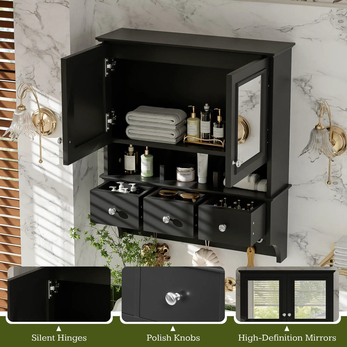 Modern Bathroom Mirror Cabinet With Drawers, Organizer Hooks, And High-Definition Mirrors by HouseOfZazla