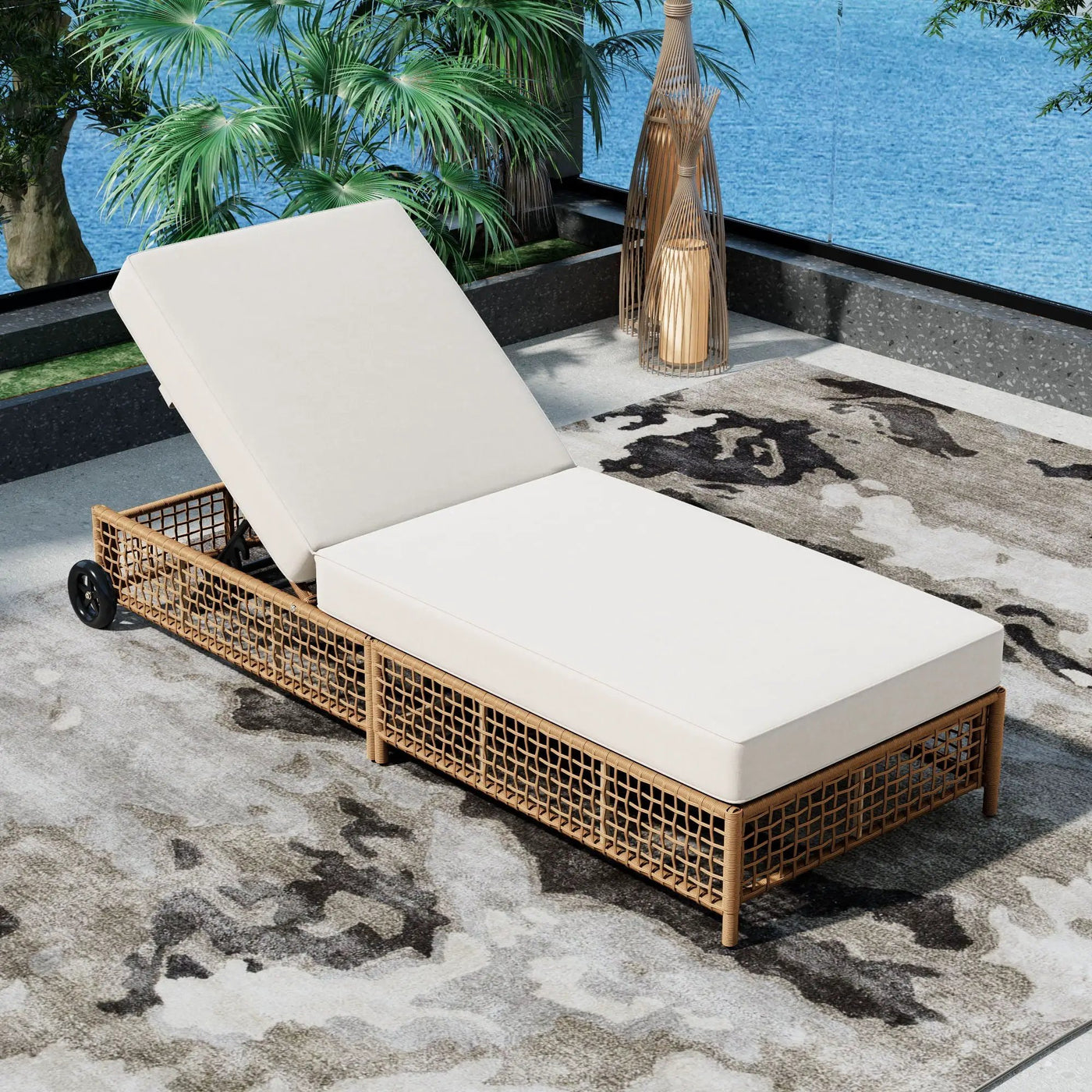 Outdoor Lounge Chair With 5 Position Backrest With Cushion And Wheels by HouseOfZazla