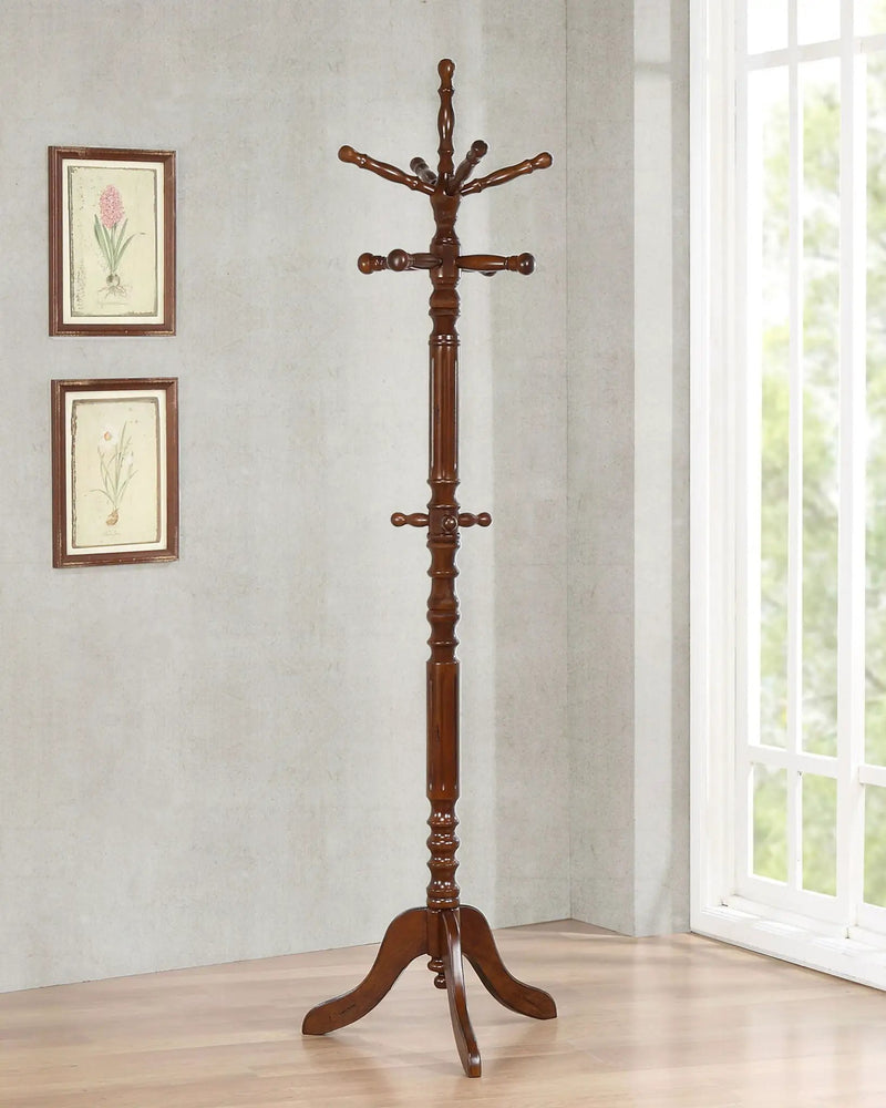 Achelle 11 Hook Freestanding Coat Rack Hat Hanger Tobacco by Unique Piece Furniture
