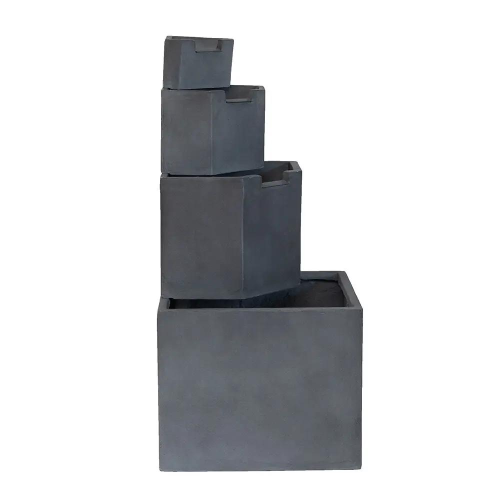Cement 4 Tier Block Water Fountain Outdoor - Gray by Unique Piece Furniture