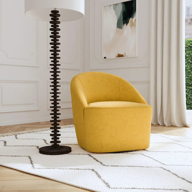 Leon Upholstered Barrel Accent Swivel Chair Mustard Yellow by Unique Piece Furniture