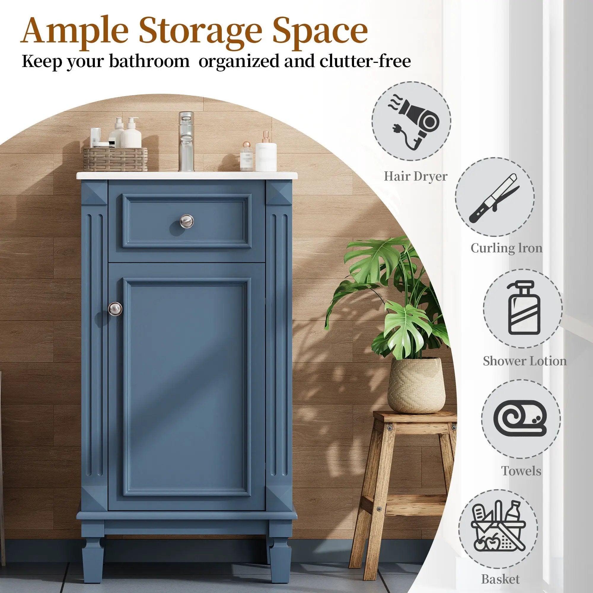 Bathroom Vanity With Sink, Soft-Closing Door, Adjustable Shelf by Unique Piece Furniture
