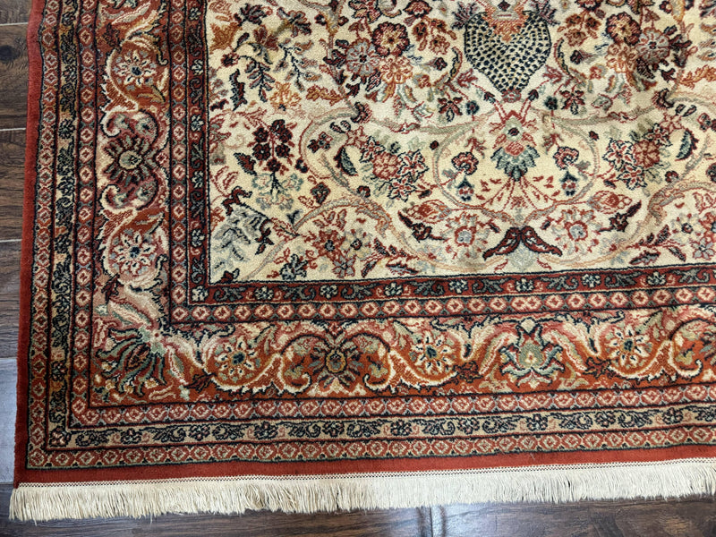 Antique Persian Rug 5x7, Allover Floral with Vases, Beige and Red, Belgian Power Loomed Rug, Vintage by Jewel Rugs