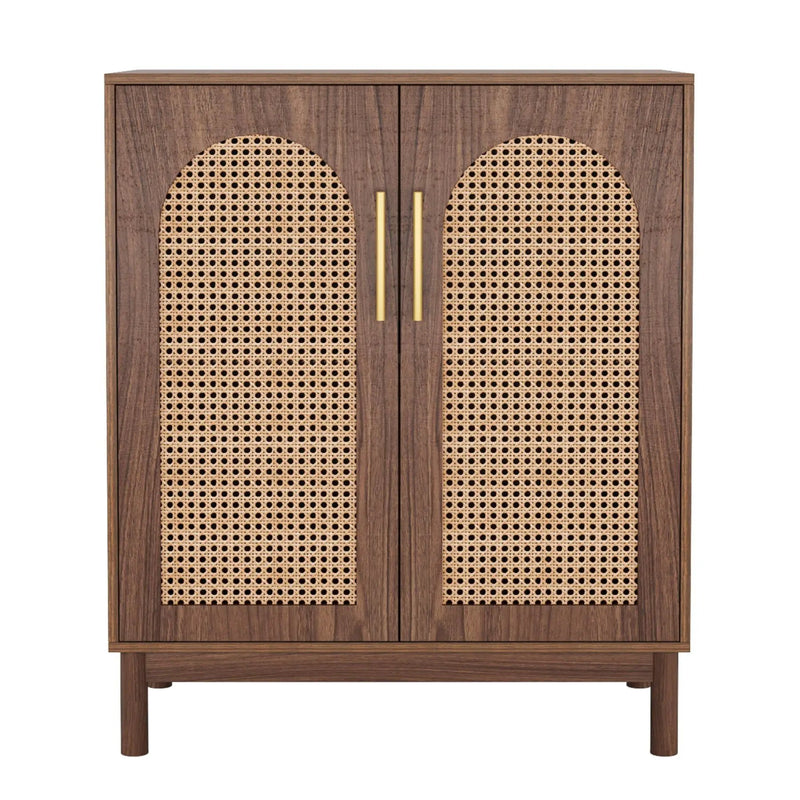 Sideboard Buffet Cabinet With Handwoven Rattan Doors (Set of 2) - Dark Brown by HouseOfZazla