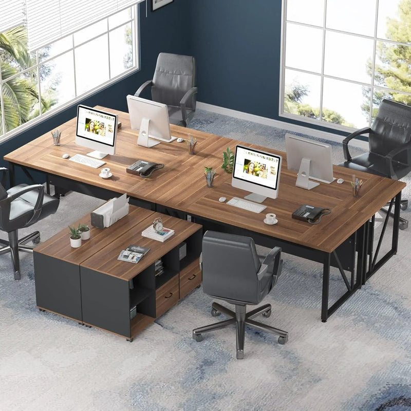 L-Shaped Executive Desk With Mobile File Cabinet, Large Home Office Workstation With Drawers And Shelves - Brown / Black by HouseOfZazla