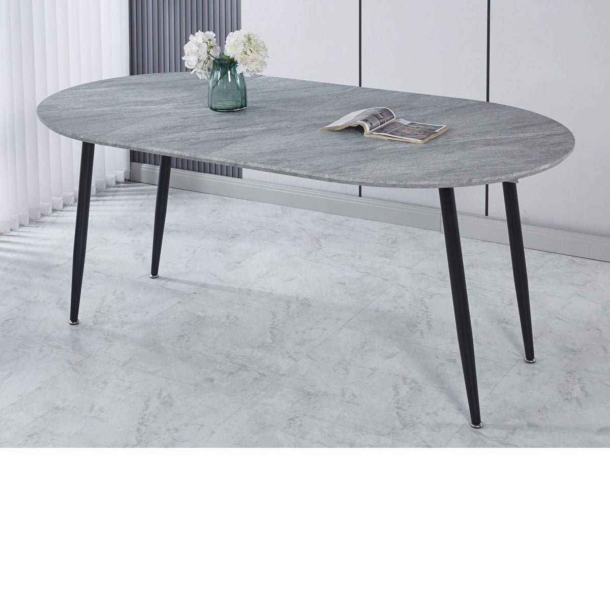 Extensible Dining Table with Metal Legs - Gray, Dark Brown, or White, photo 7 of 23