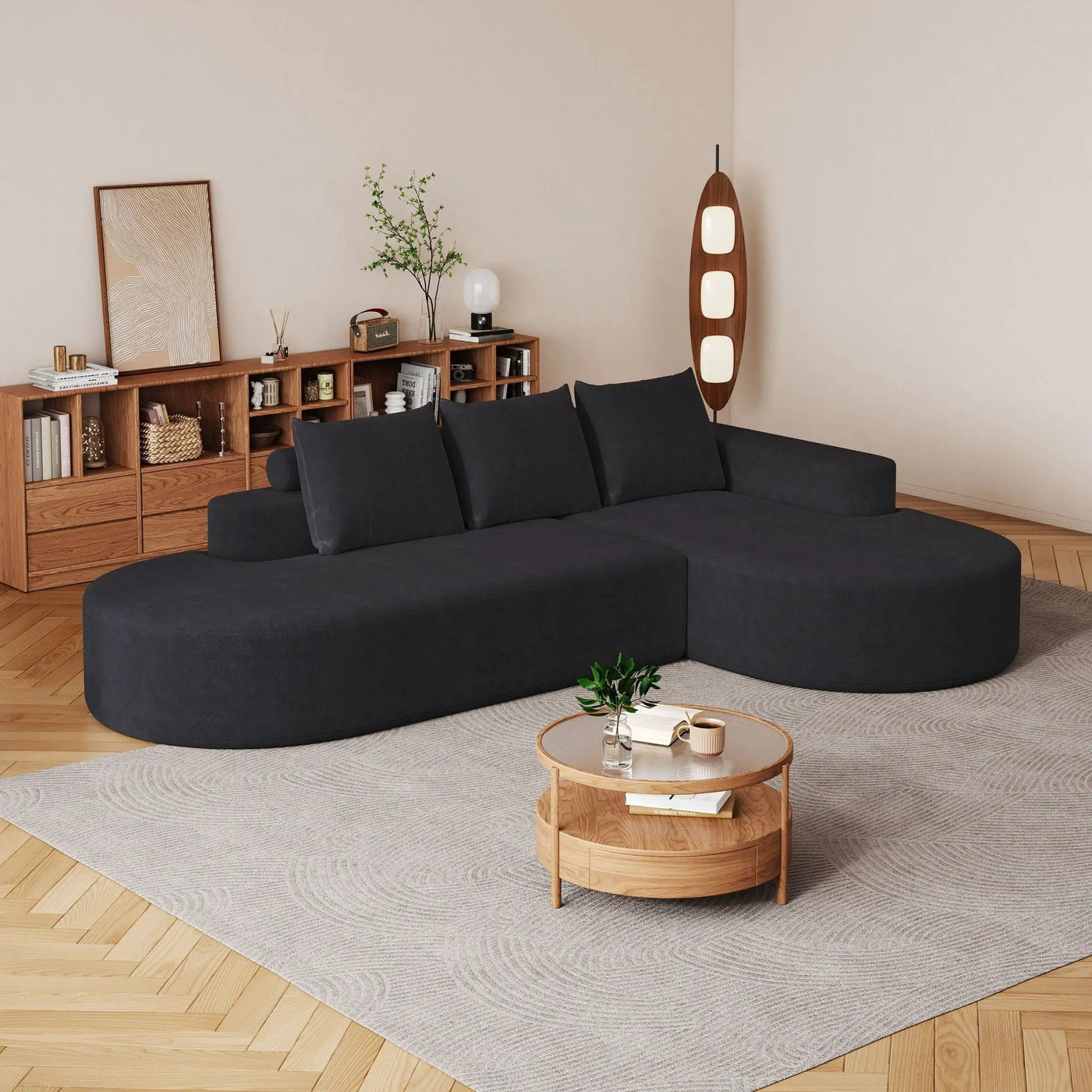 Modern Curved Sofa, L-Shaped Modular Sectional Set With 3 Pillows by HouseOfZazla