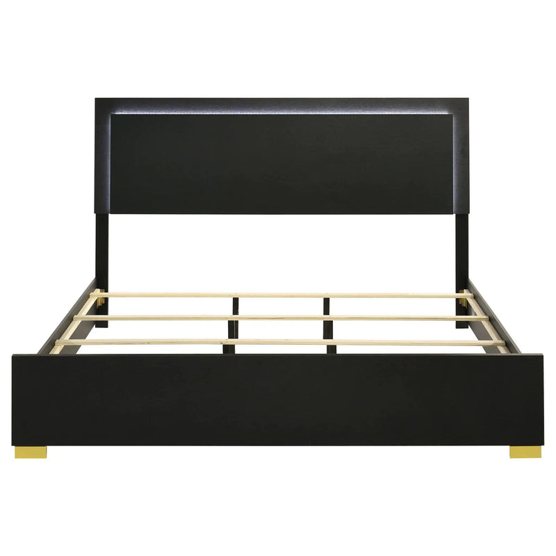Marceline Wood Eastern King LED Panel Bed Black by Unique Piece Furniture