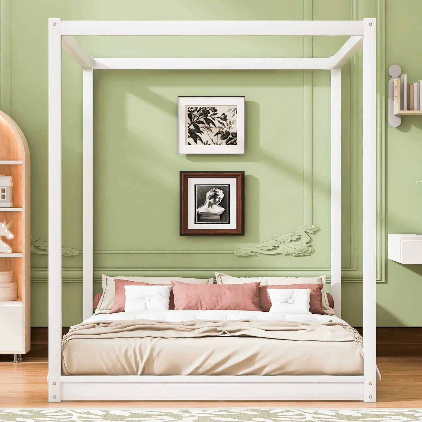 Wood Canopy Platform Bed With Support Legs And Airflow Slats by HouseOfZazla