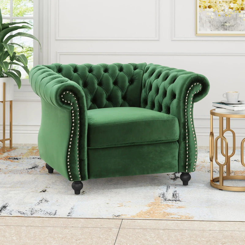 Nexuson Upholstered Chesterfield Chair With Deep Tufted And Nailhead Trim by HouseOfZazla