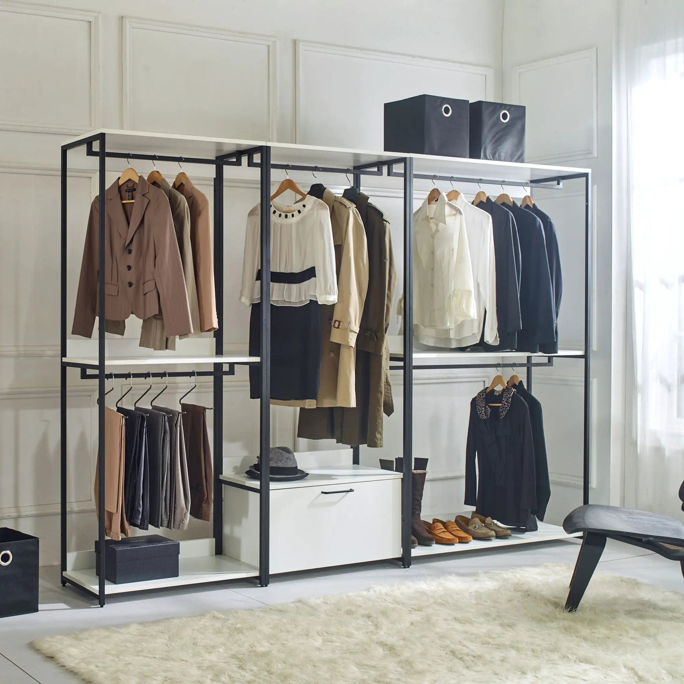 Fiona - Contemporary Wood And Metal Walk In Closet With Drawers by HouseOfZazla