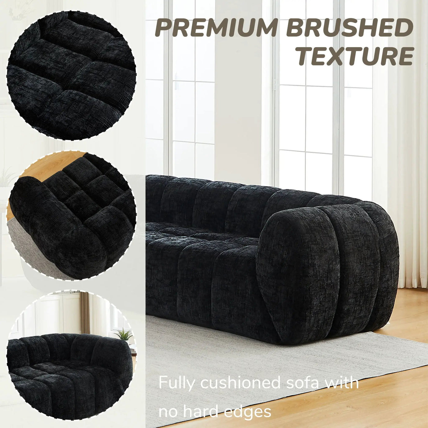 Quilted Cloud Sofa With Rounded Armrests And Piano Key Backrest Design by HouseOfZazla