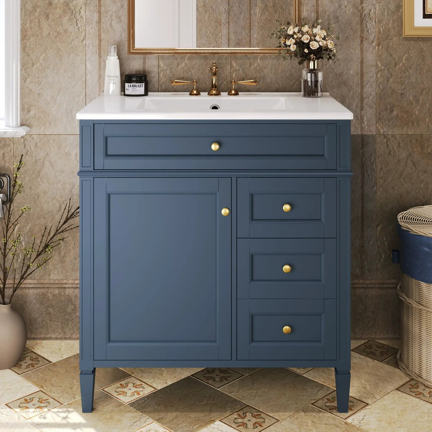 Bathroom Vanity With Top Sink, 2 Drawers & Tip Out Drawer by HouseOfZazla