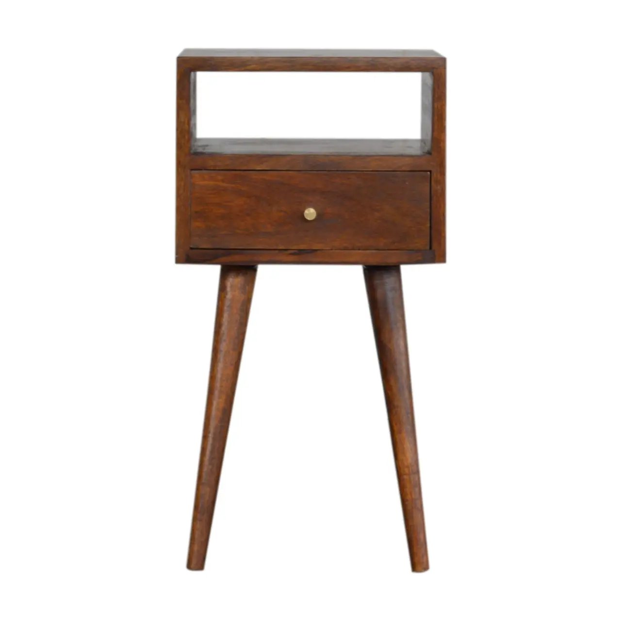 Solid Wood Mini Nightstand, 1-Drawer, 1 Open Slot, Chestnut by HouseOfZazla